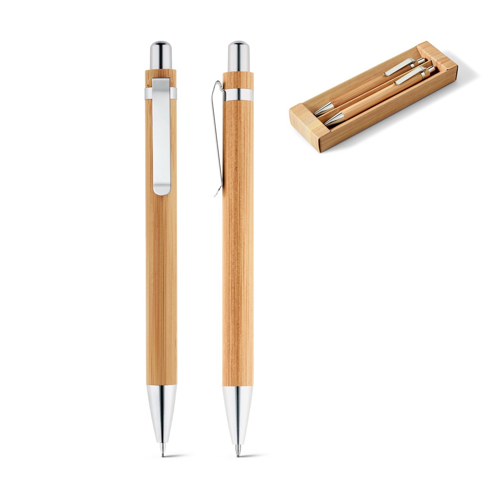 GREENY. Ball pen and mechanical pencil set in bamboo - 81162_set.jpg